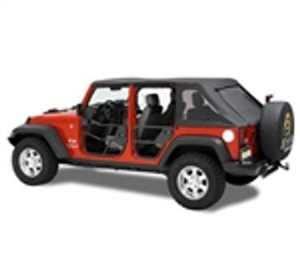These awesome doors have a heavy duty 1-1/4 inch tube construction. No drill application means easy on and easy off for trail days or whenever. Heavy duty frame provides exterior protection yet ventilation. Add the large heavy duty storage pockets which can be positioned inside or outside of vehicle, allowing for easy access. Armrest padding is even built into the storage pockets. Optional Door Enclosure Kit converts the Element Door can be left black or painted match to original Jeep color. New Upper Door Sets make the Element Doors a Complete Door for protection from the cold!1 Year Limited Warranty.