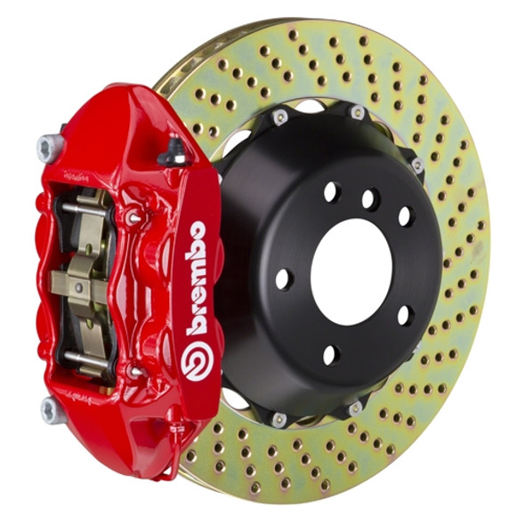 Product Description: (R) 4-Piston Monobloc Calipers | 380x28mm (15') 2-Piece Discs | Complete Axle Set | Pre-Assembled | All Necessary Hardware IncludedWheel Fitment: Brake Profile Cross SectionFront or Rear System Shown: RearIntended Use:Street-Track-Race System Dynamics: Notes: Brembo GT Systems are designed for vehicles at original ride height. Increased ride height is not compatible with the brake lines included in these systems.Caliper Body: Cast Monobloc Radial MountCaliper Piston Configuration: 4-PistonCaliper Piston Design And Insert Type: Inner Pressure Seal / OEM Approved Dust BootDisc Type: Cross Drilled-Slotted-Type 3Disc Material/Finish: Advanced High Carbon Alloy / Corrosion Resistant PlatingDisc Diameter: 380mmDisc Width (Measurement): 28mmDisc Air Gap (Measurement): 16mmDisc Annulus (Measurement): 54mmDisc Construction: 2-Piece Disc AssemblyDisc Vane Design (Measurement): Vented Curved 48 VaneDisc To Hat Mounting System: Floating D-Bobbin with Anti Rattle SpringFriction Material:Pad Compound: Brembo High Performance FM1000Pad Volume / Surface Area: 76.4 | 62.1Brake Lines: Proprietary Brembo Stainless Steel Braided Brake Lines by GoodridgeMounting Hardware: Brembo Engineered CNC Billet Caliper Adapters - All Necessary Hardware Included For Ease of Installation