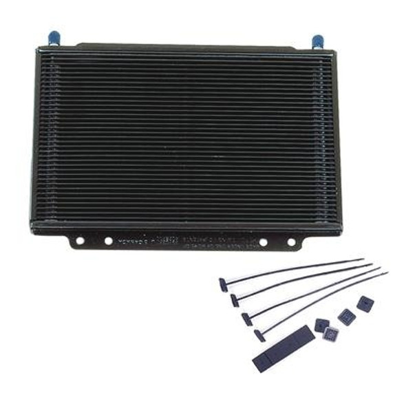 The last thing you need in the middle of a race or a road trip is to have a transmission or engine go south because your oil cooler can't keep up. B&M's SuperCooler oil coolers will keep your transmission or engine cool and running in your time of need. They're made of lightweight aluminum, with an efficient "stacked plate" design. Multiple cooling paths give them the cooling capacity of larger fan-and-tube coolers. And, because they have a low pressure-drop design, there is less oiling-system restriction.Overall Height (in) 8.500 in. Overall Width (in) 11.250 in. Overall Thickness (in) 1.000 in. Cooler Construction Plate Cooler Material Aluminum Inlet Size 3/8 in. Inlet Attachment Hose barb Outlet Size 3/8 in. Outlet Attachment Hose barb Number of Cooling Rows 36 Core Height (in) 7.000 in. Core Width (in) 11.250 in. Core Thickness (in) 1.000 in. Cooler Finish Black painted Quantity Sold individually. Notes Fittings and hose included with kit.
