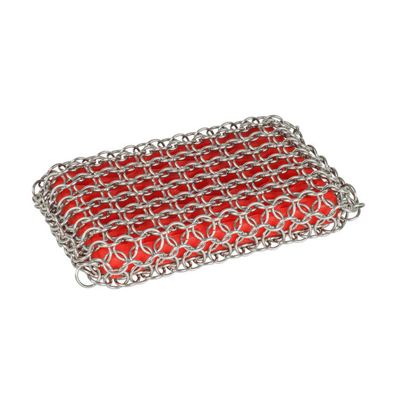 Lodge Silicone & Chainmail Scrubbing Pad for Cast Iron, Red